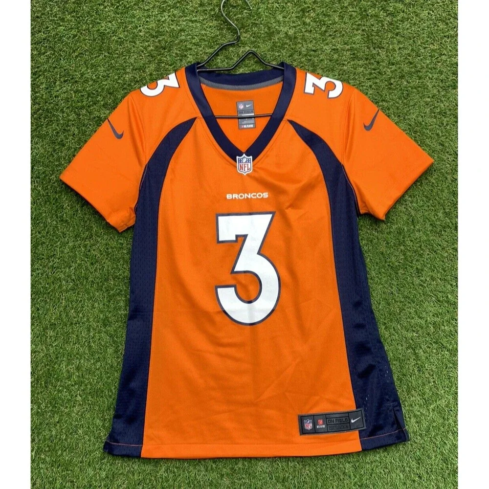 Denver Broncos Nike Jersey Mens Small #3 Russell Wilson NFL On Fit Orange